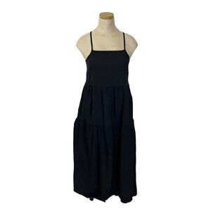 Collusion dress  XS US 2 black cotton cross back straps midi ASOS